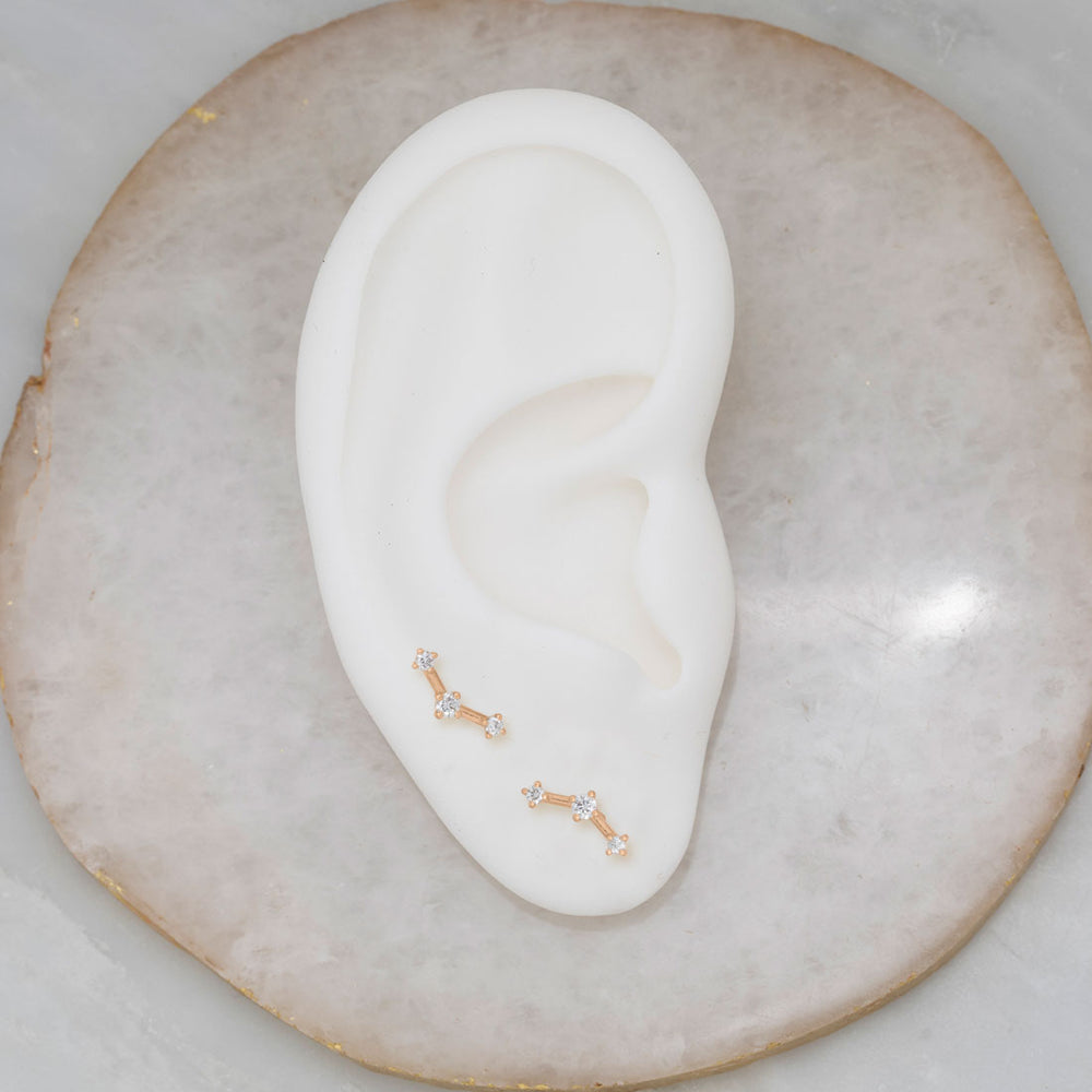 3 Star Constellation Gold Diamond Ear Climbers - Artemis Earrings Lab Diamond By Valley Rose Ethical Jewelry
