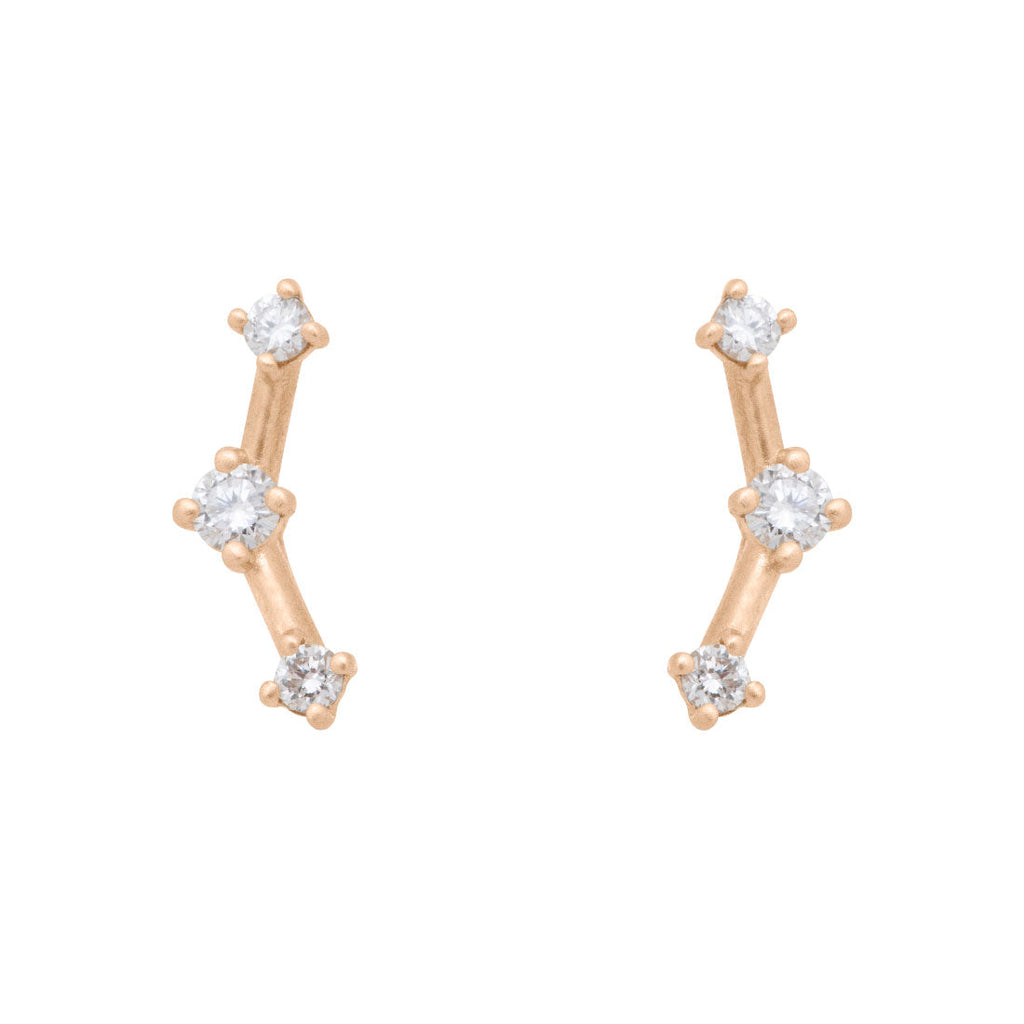 3 Star Constellation Gold Diamond Ear Climbers - Artemis Earrings Lab Diamond By Valley Rose Ethical Jewelry