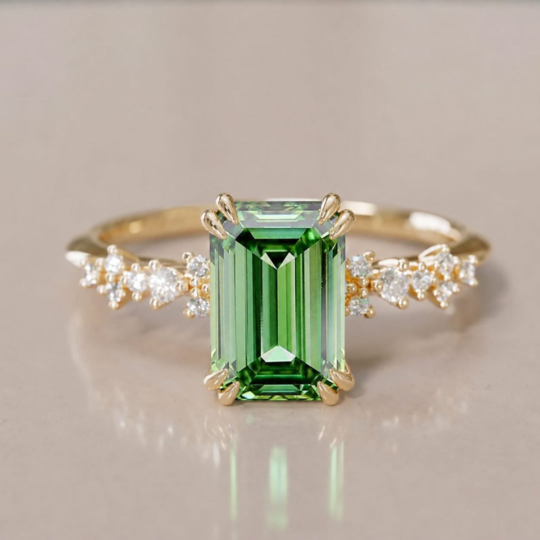 Custom for Andrew: Astrid Engagement Ring in 14k Gold with Emerald Cut 1.14ct Green VVS2 Lab Diamond
