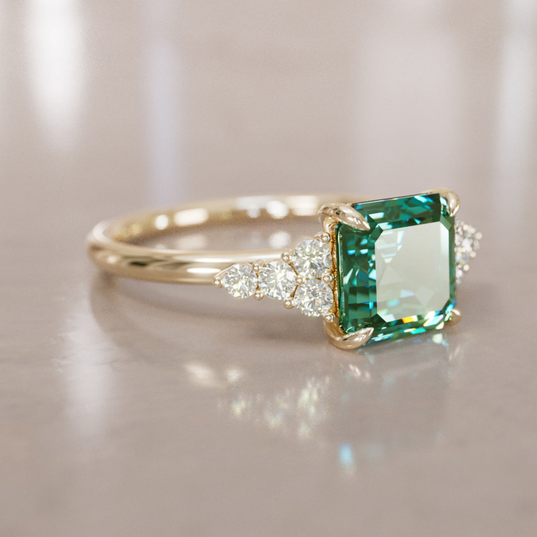Aster Asscher Cut Green Modern Unique Engagement Ring By Valley Rose
