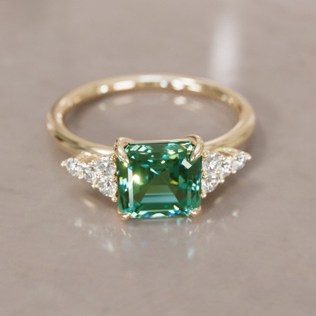 Aster Asscher Cut Green Modern Unique Engagement Ring By Valley Rose