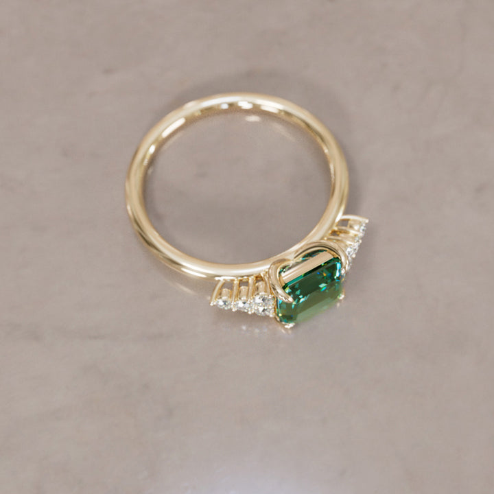 Aster Asscher Cut Green Modern Unique Engagement Ring By Valley Rose