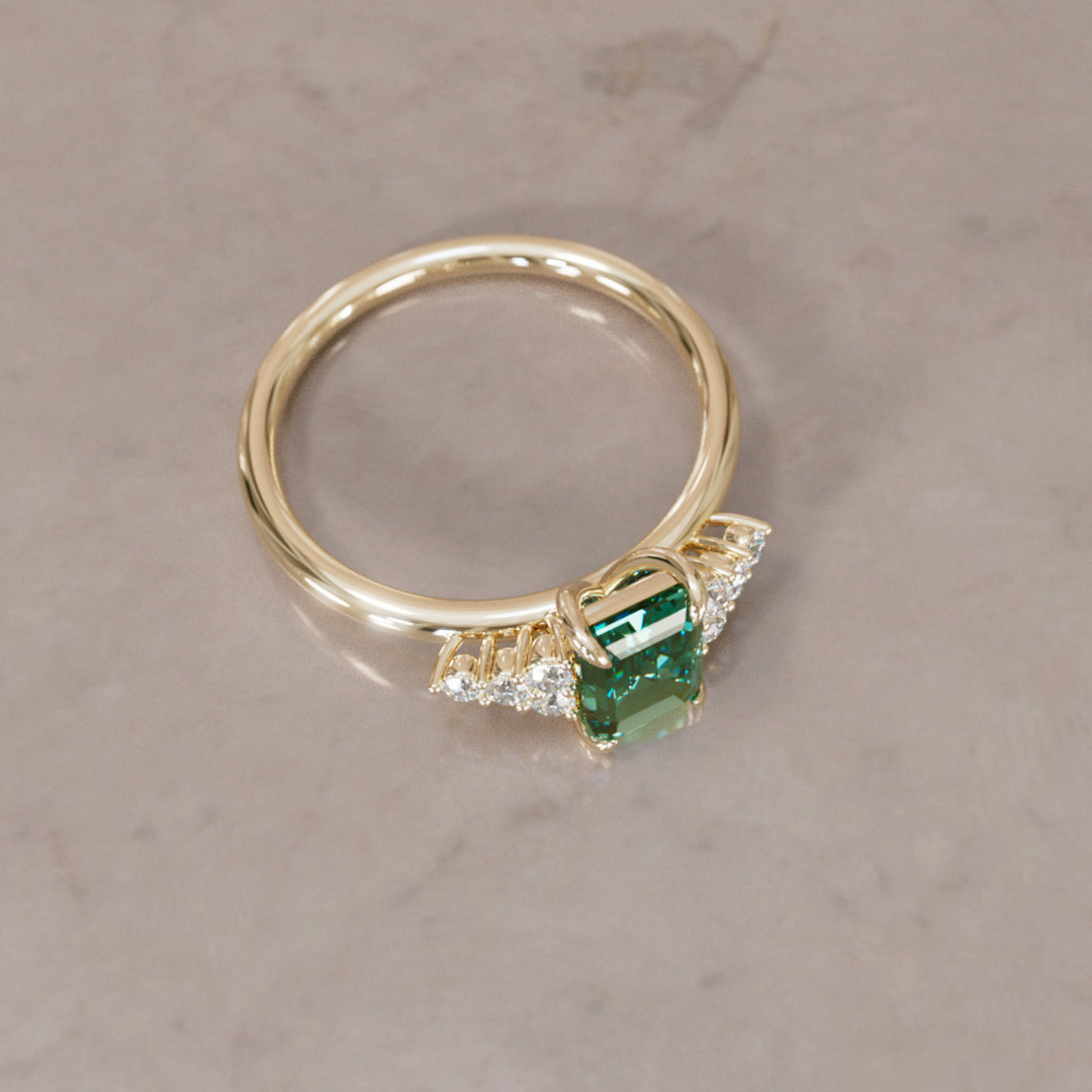 Aster Asscher Cut Green Modern Unique Engagement Ring By Valley Rose