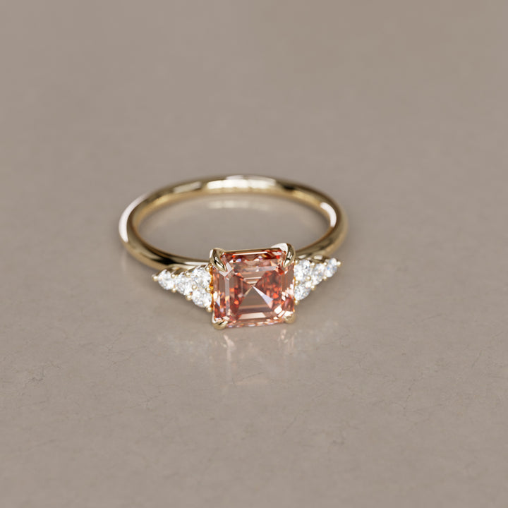 Aster Asscher Cut Peach Lab Diamond Modern Unique Engagement Ring By Valley Rose