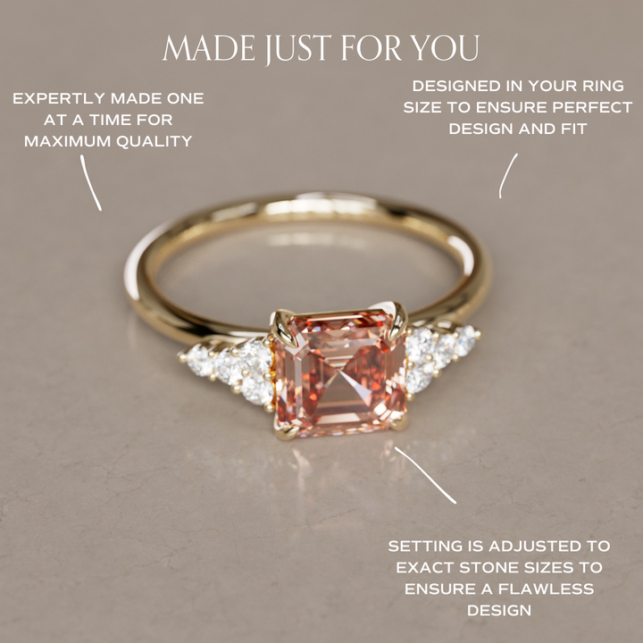 Aster Asscher Cut Peach Lab Diamond Modern Unique Engagement Ring By Valley Rose