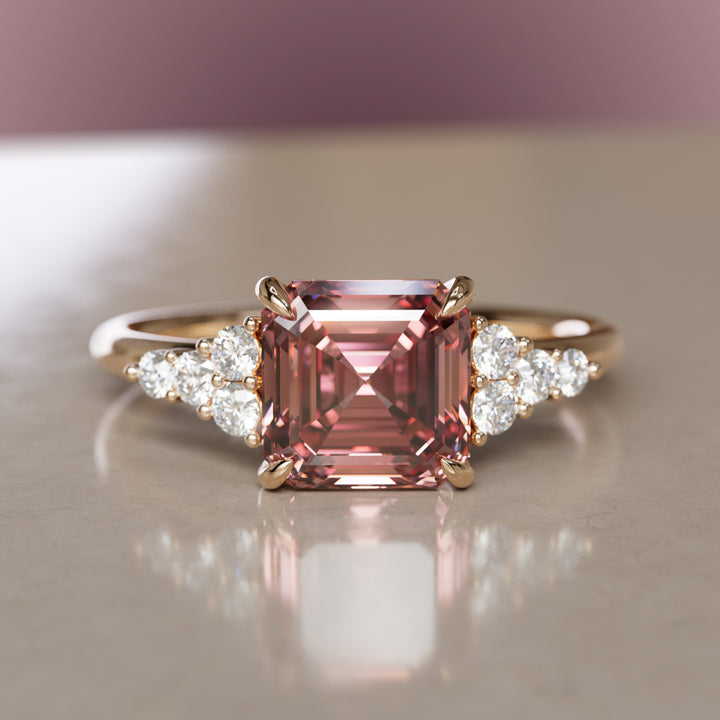 Aster Asscher Szlif Różowy Laboratorium Diament Nowoczesny Unikalny Pierścionek Zaręczynowy (Tylko Oprawa)