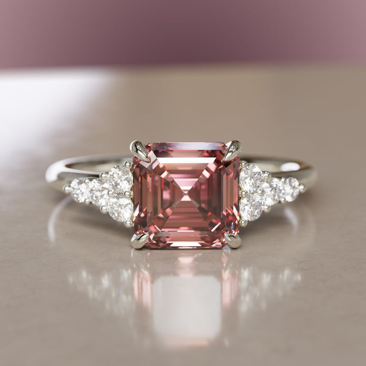 Aster Asscher Szlif Różowy Laboratorium Diament Nowoczesny Unikalny Pierścionek Zaręczynowy (Tylko Oprawa)