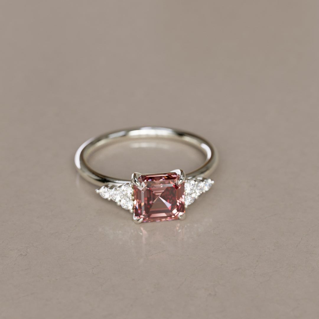 Aster Asscher Szlif Różowy Laboratorium Diament Nowoczesny Unikalny Pierścionek Zaręczynowy (Tylko Oprawa)