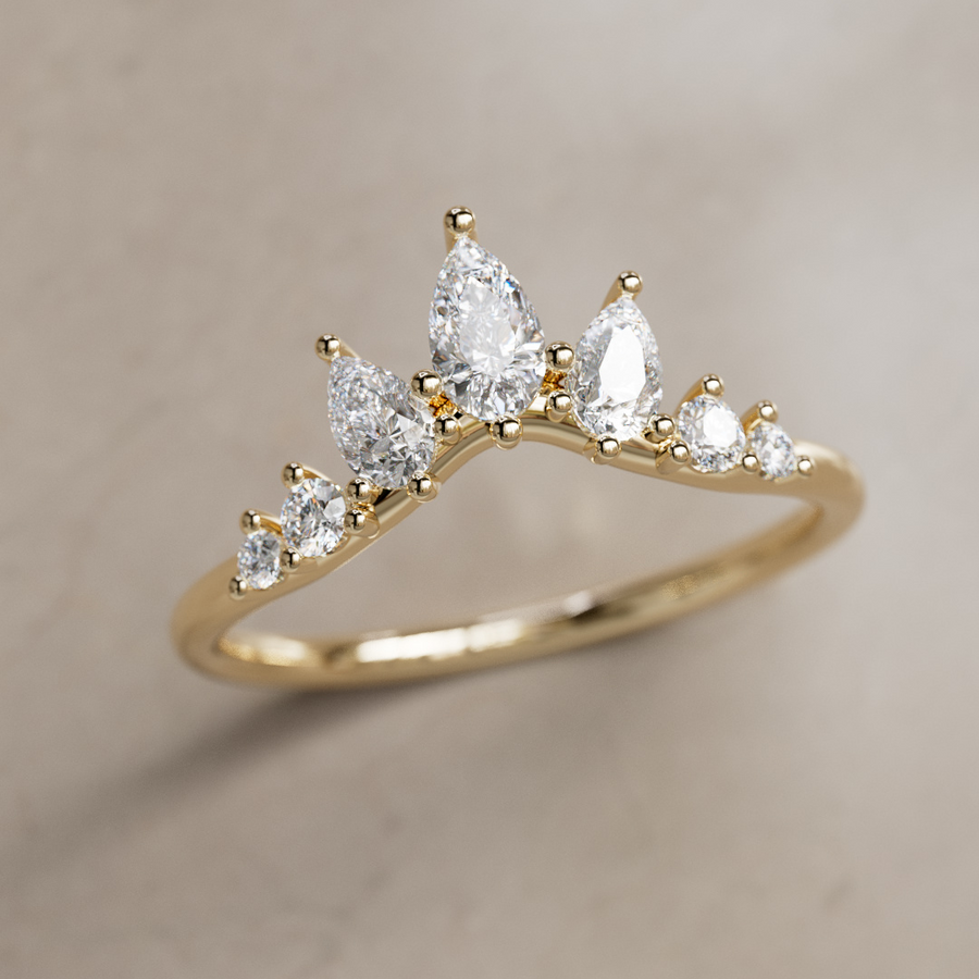 Pear Diamond Crown Ring - Stacked Wedding Ring Halo By Valley Rose