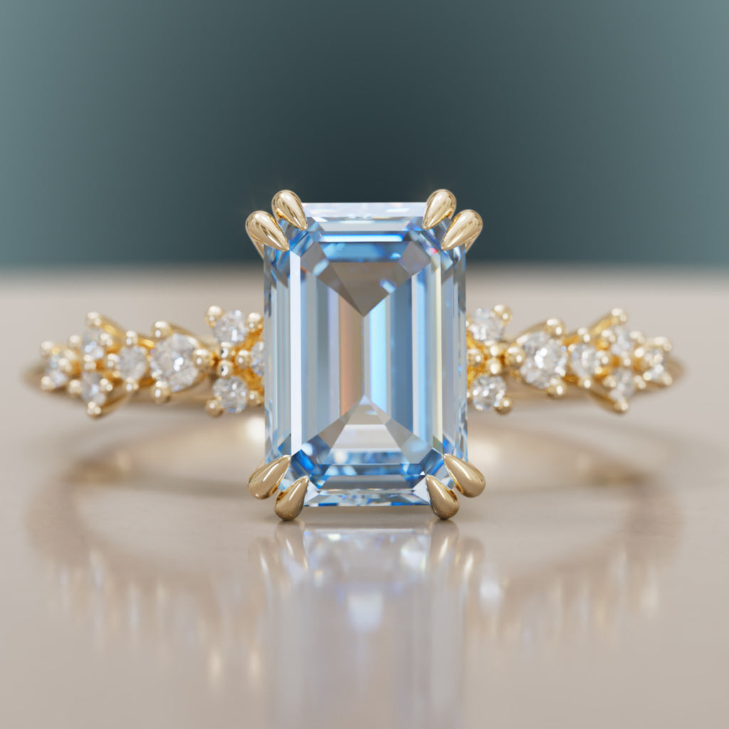 Astrid Emerald Cut Blue Diamond Modern Unique Engagement Ring By Valley Rose