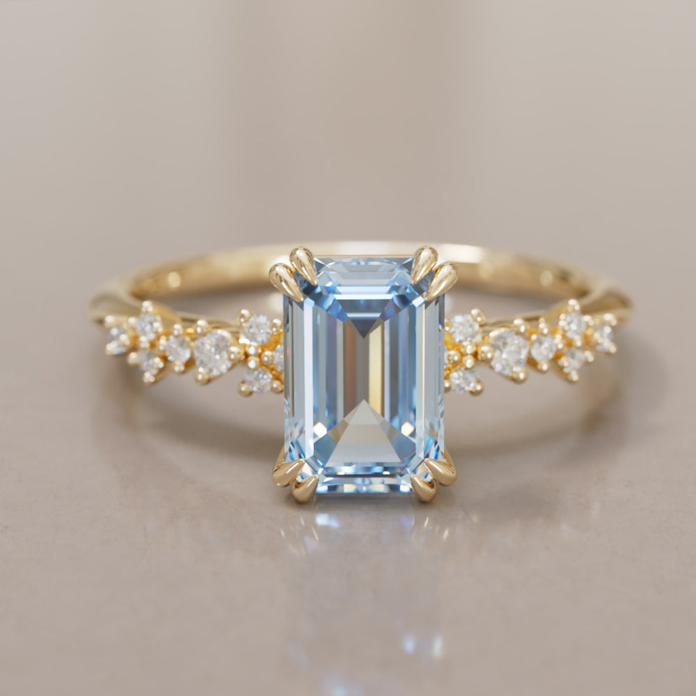 Astrid Emerald Cut Blue Diamond Modern Unique Engagement Ring By Valley Rose