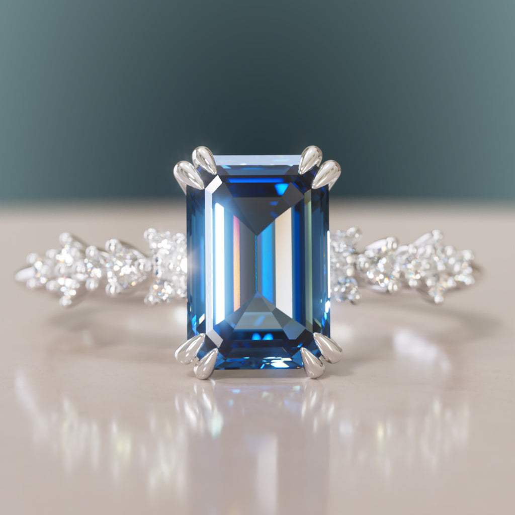 Astrid Emerald Cut Blue Sapphire Modern Unique Engagement Ring By Valley Rose