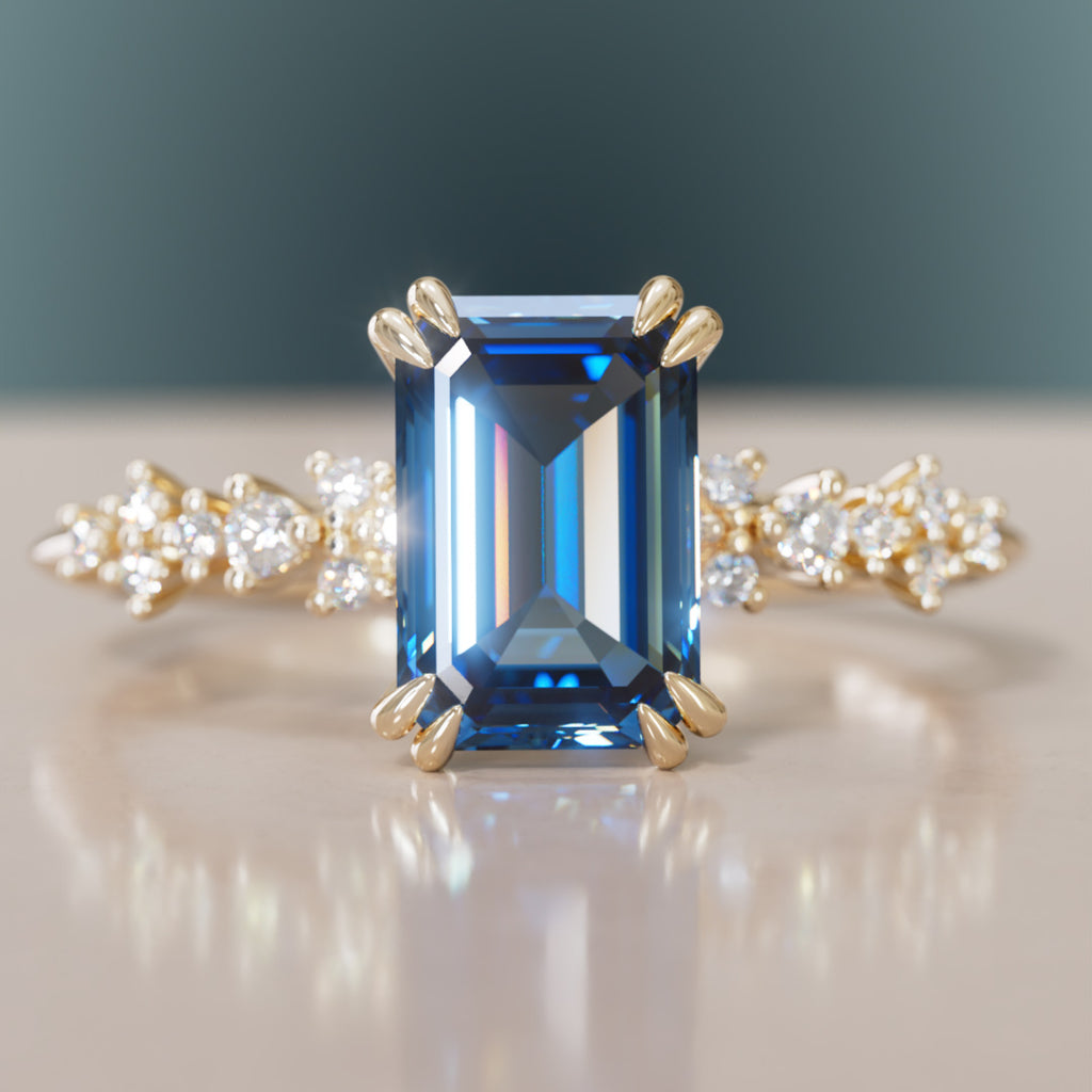 Astrid Emerald Cut Blue Sapphire Modern Unique Engagement Ring By Valley Rose
