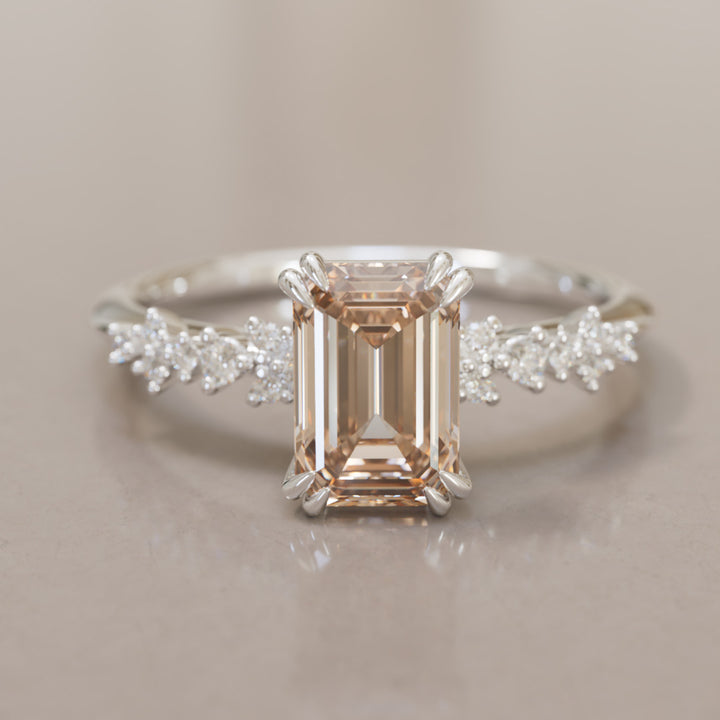 Astrid Emerald Cut Champagne Diamond Modern Unique Engagement Ring By Valley Rose