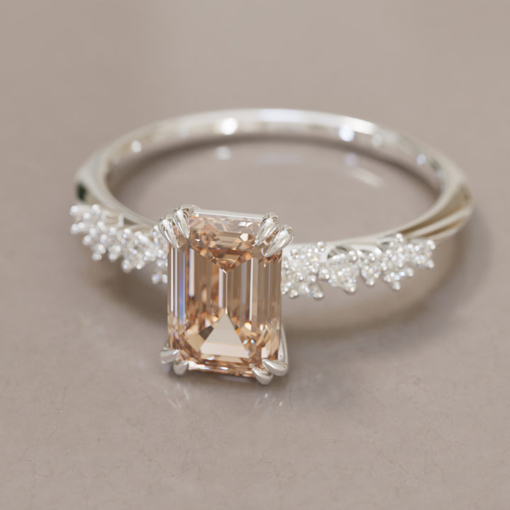 Astrid Emerald Cut Champagne Diamond Modern Unique Engagement Ring By Valley Rose