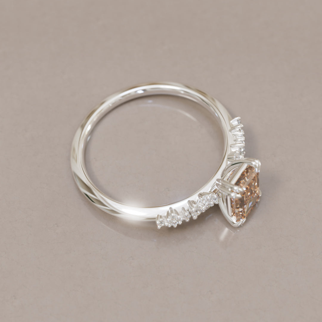 Astrid Emerald Cut Champagne Diamond Modern Unique Engagement Ring By Valley Rose