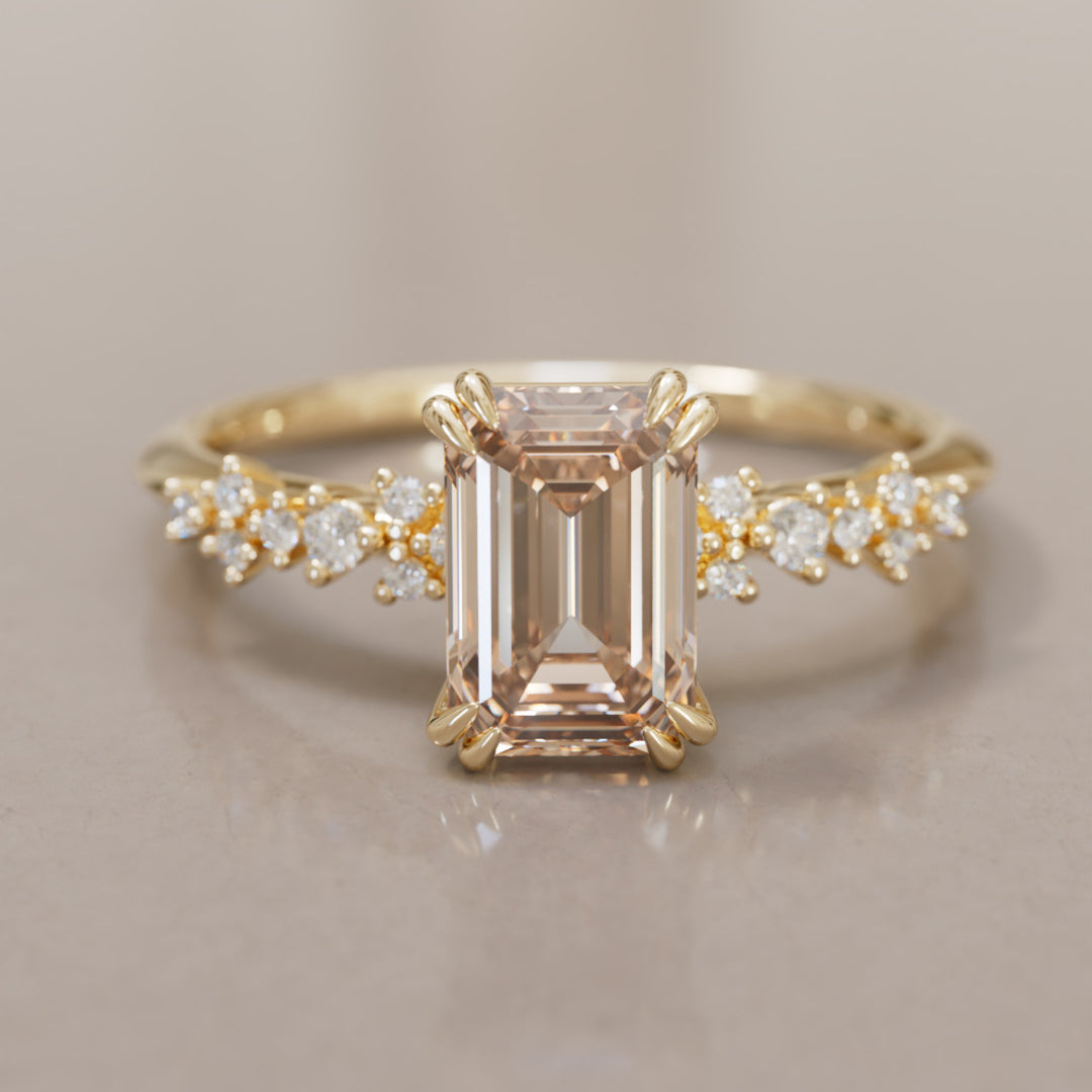 Astrid Emerald Cut Champagne Diamond Modern Unique Engagement Ring By Valley Rose