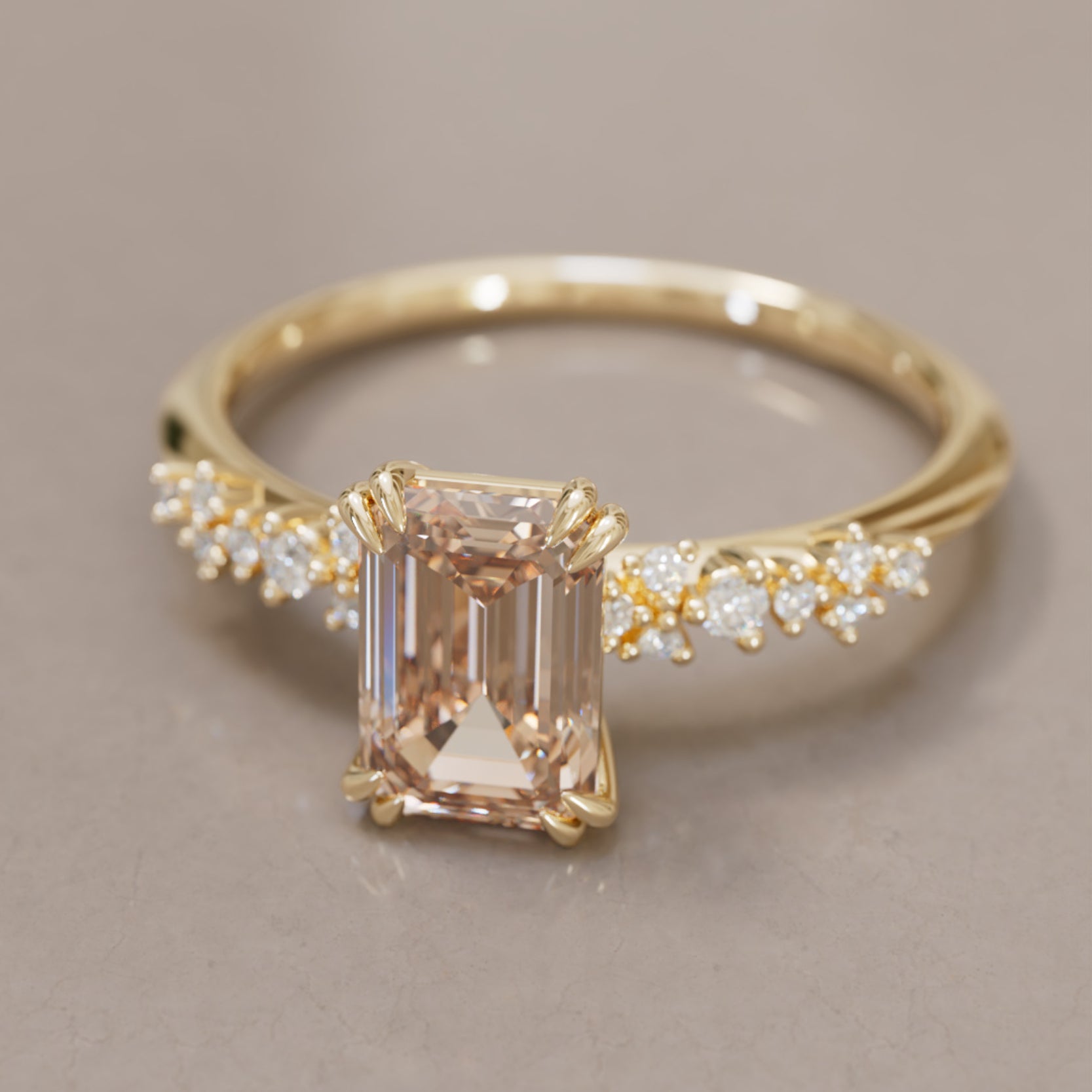 Astrid Emerald Cut Champagne Diamond Modern Unique Engagement Ring