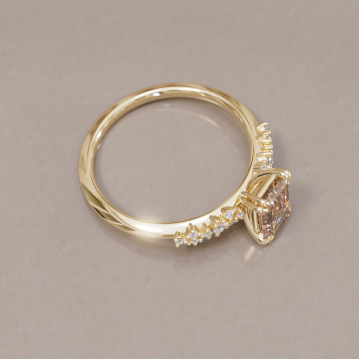 Astrid Emerald Cut Champagne Diamond Modern Unique Engagement Ring By Valley Rose