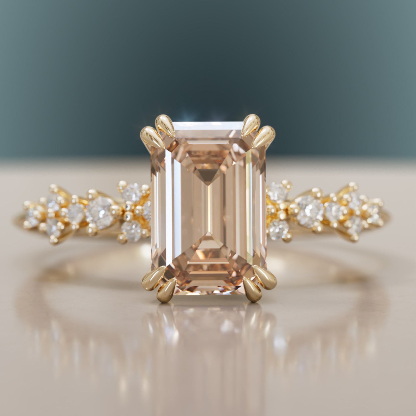 Astrid Emerald Cut Champagne Diamond Modern Unique Engagement Ring