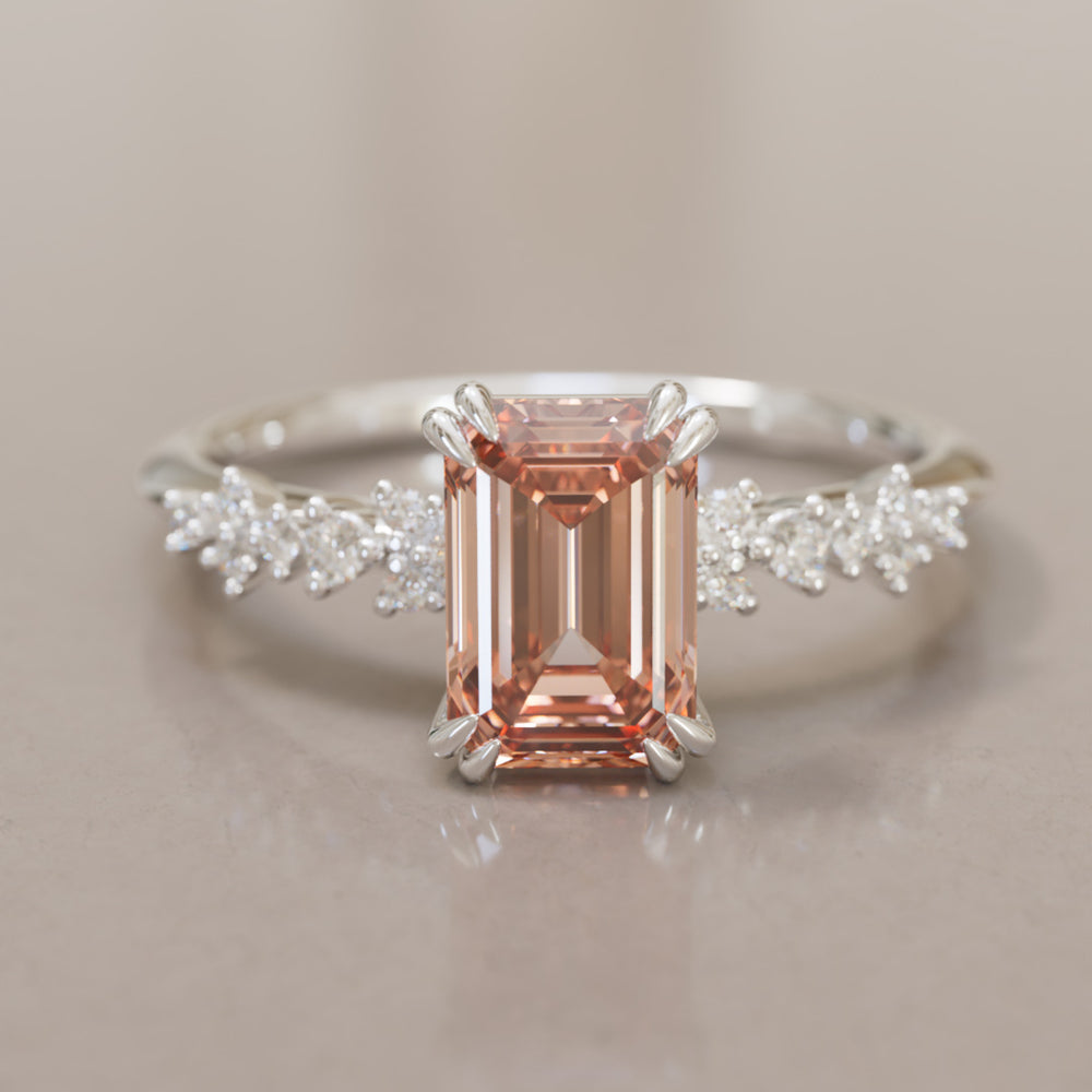 Astrid Emerald Cut Peach Diamond Modern Unique Engagement Ring By Valley Rose