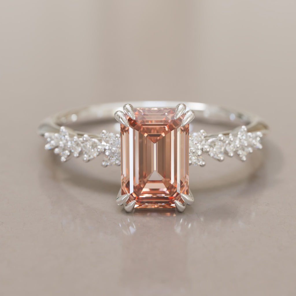 Astrid Emerald Cut Peach Diamond Modern Unique Engagement Ring By Valley Rose