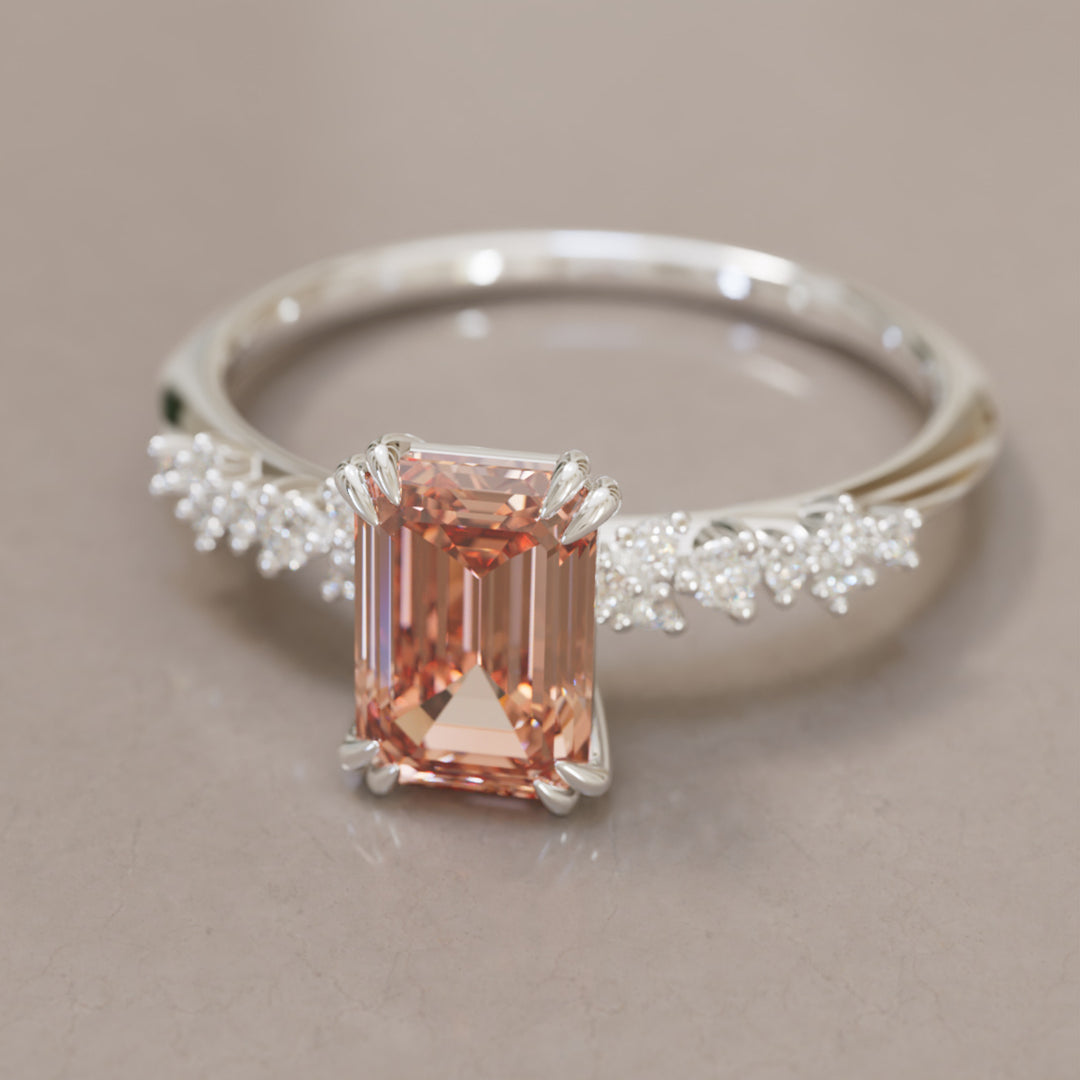 Astrid Emerald Cut Peach Diamond Modern Unique Engagement Ring By Valley Rose