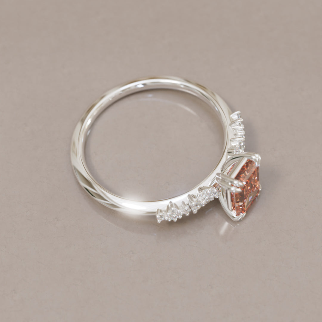 Astrid Emerald Cut Peach Diamond Modern Unique Engagement Ring By Valley Rose