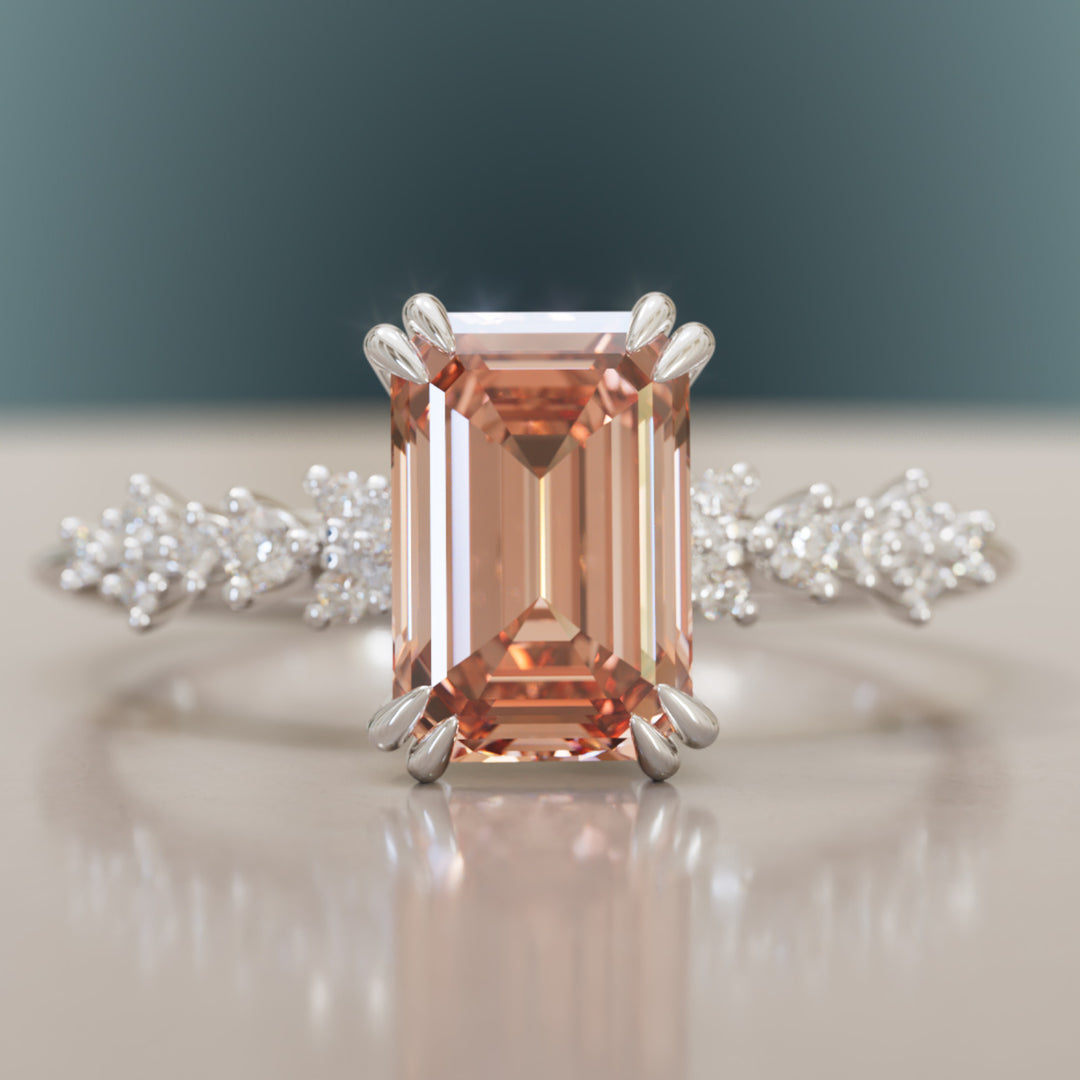 Astrid Emerald Cut Peach Diamond Modern Unique Engagement Ring By Valley Rose