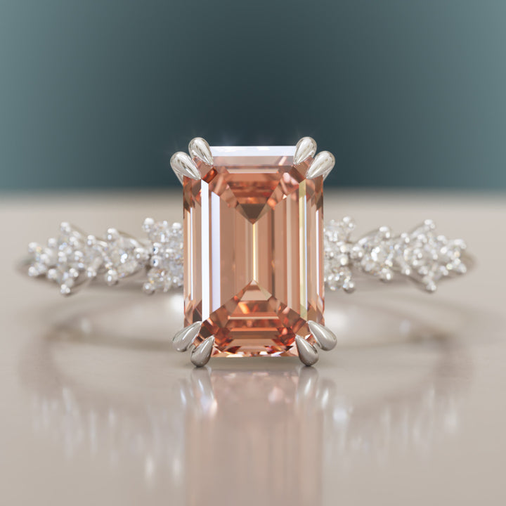 Astrid Emerald Cut Peach Diamond Modern Unique Engagement Ring By Valley Rose