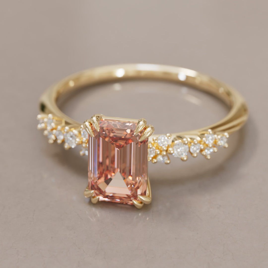 Astrid Emerald Cut Peach Diamond Modern Unique Engagement Ring By Valley Rose
