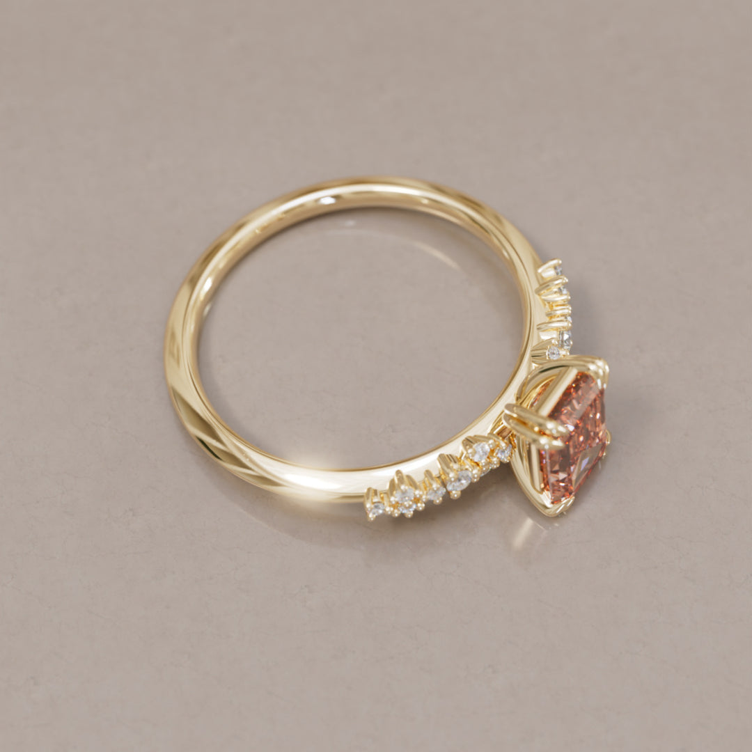 Astrid Emerald Cut Peach Diamond Modern Unique Engagement Ring By Valley Rose