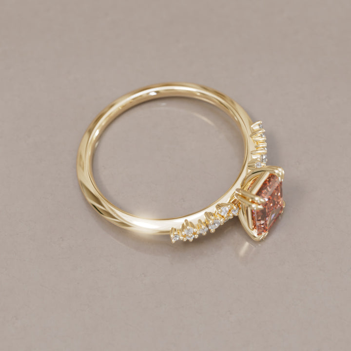 Astrid Emerald Cut Peach Diamond Modern Unique Engagement Ring By Valley Rose