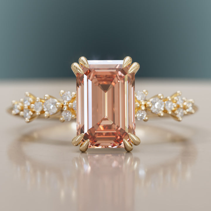 Astrid Emerald Cut Peach Diamond Modern Unique Engagement Ring By Valley Rose