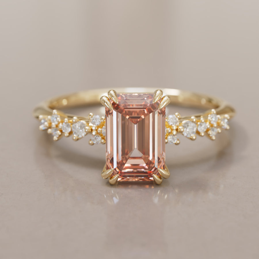 Astrid Emerald Cut Peach Diamond Modern Unique Engagement Ring By Valley Rose
