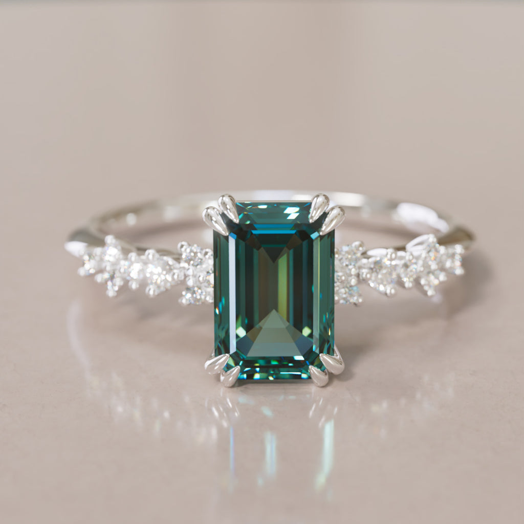 Astrid Emerald Cut Teal Sapphire Modern Unique Engagement Ring By Valley Rose