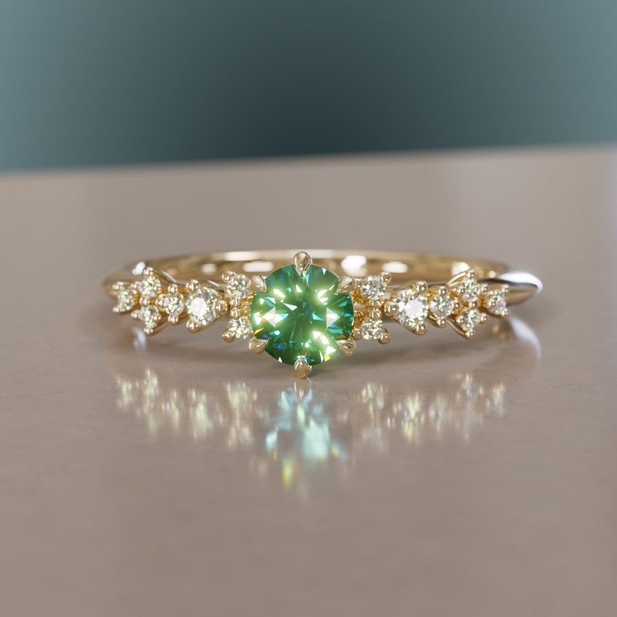 Celestial ring with Green Sapphire Nature Inspired By Valley Rose
