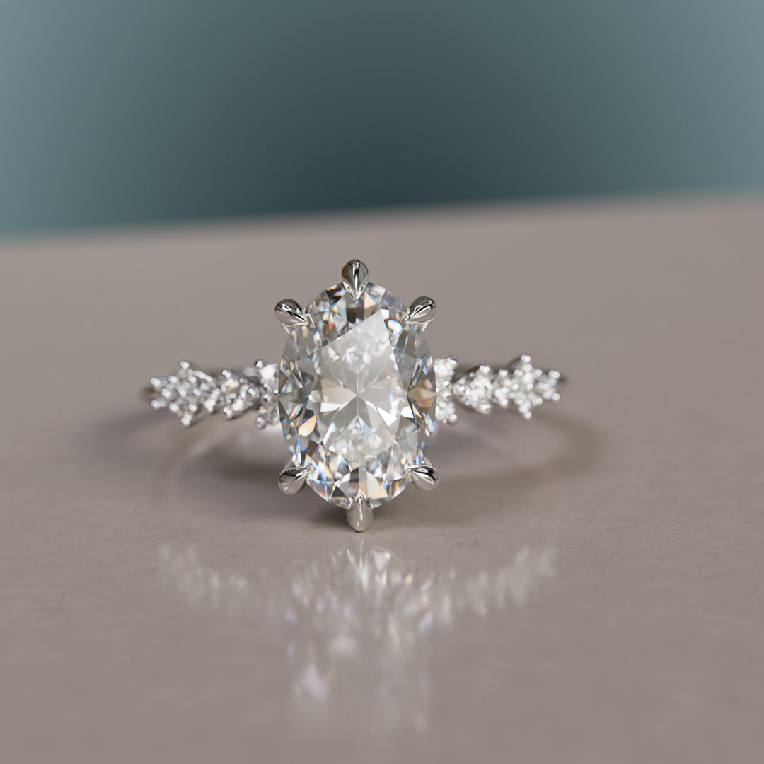 Celestial engagement ring Nature Inspired with Oval Diamond By Valley Rose