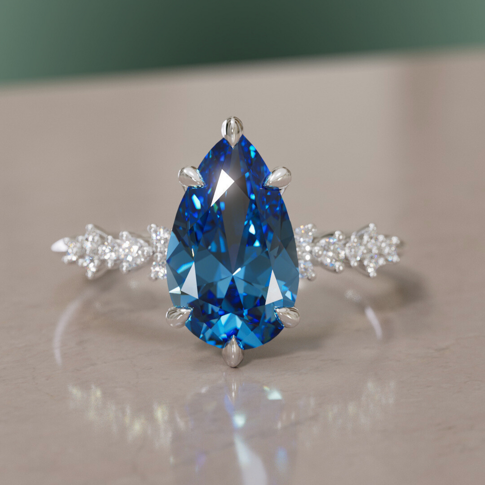 Celestial Engagement Ring with Pear Blue Sapphire and Diamonds By Valley Rose