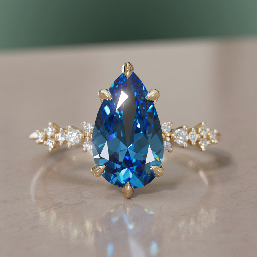 Celestial Engagement Ring with Pear Blue Sapphire and Diamonds By Valley Rose