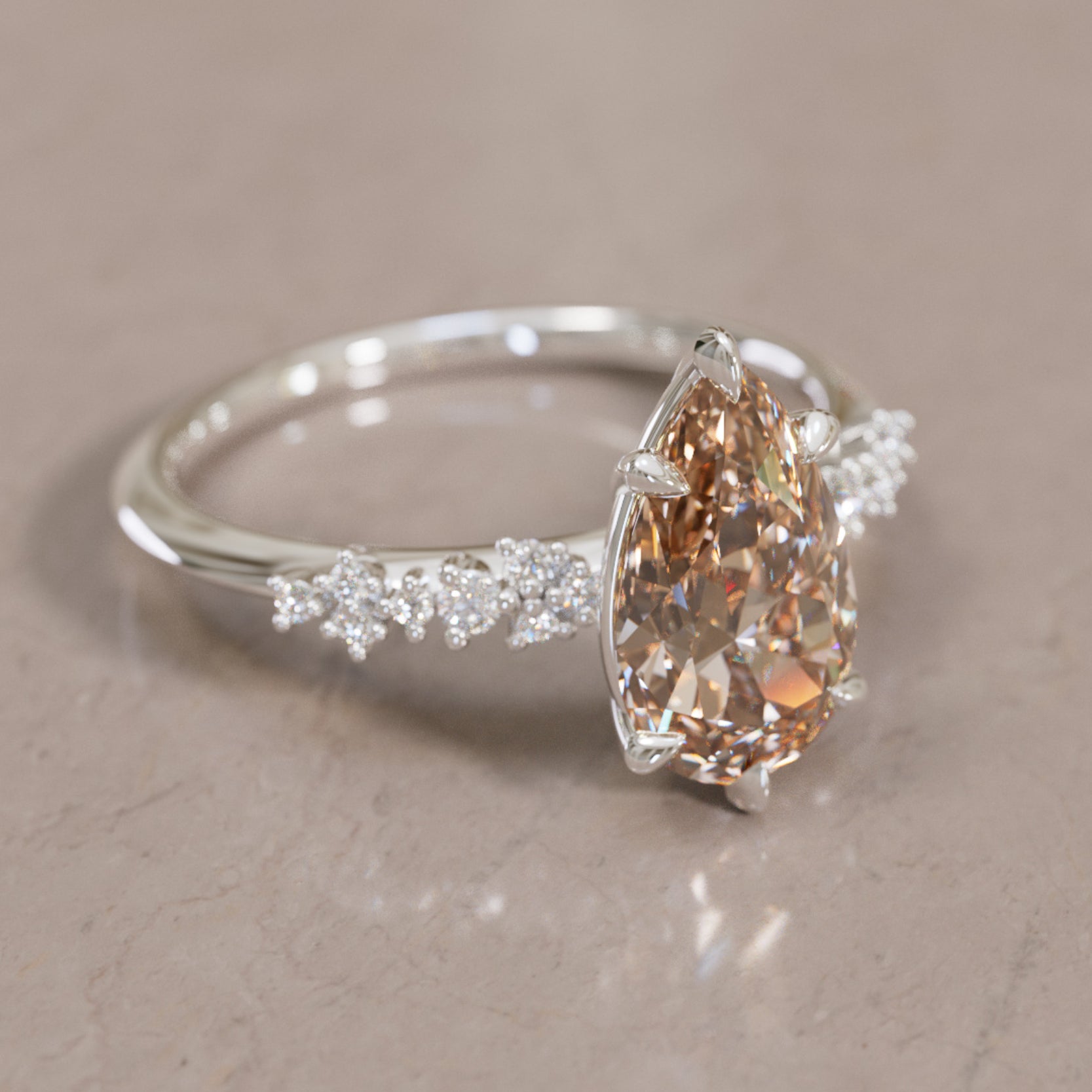 Celestial engagement ring Nature Inspired with Pear Champagne