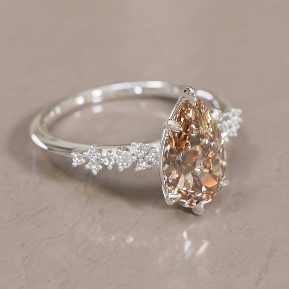 Astrid Pear Champagne Diamond Unique Celestial Engagement Ring By Valley Rose