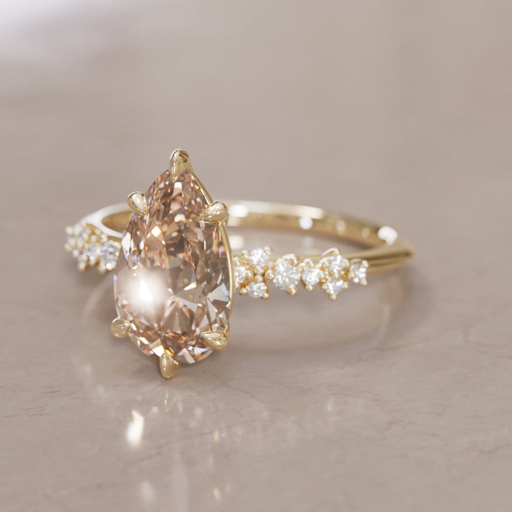 Astrid Pear Champagne Diamond Unique Celestial Engagement Ring By Valley Rose
