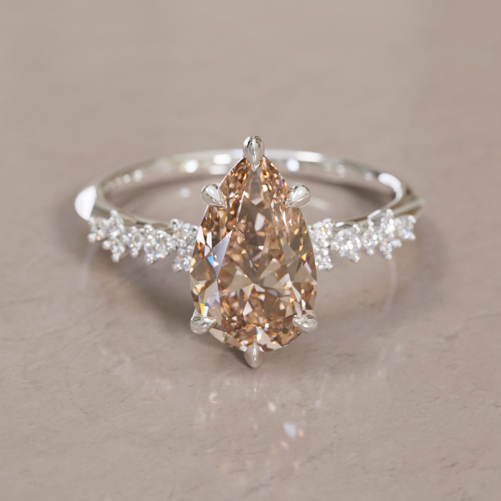 Celestial engagement ring Nature Inspired with Pear Champagne