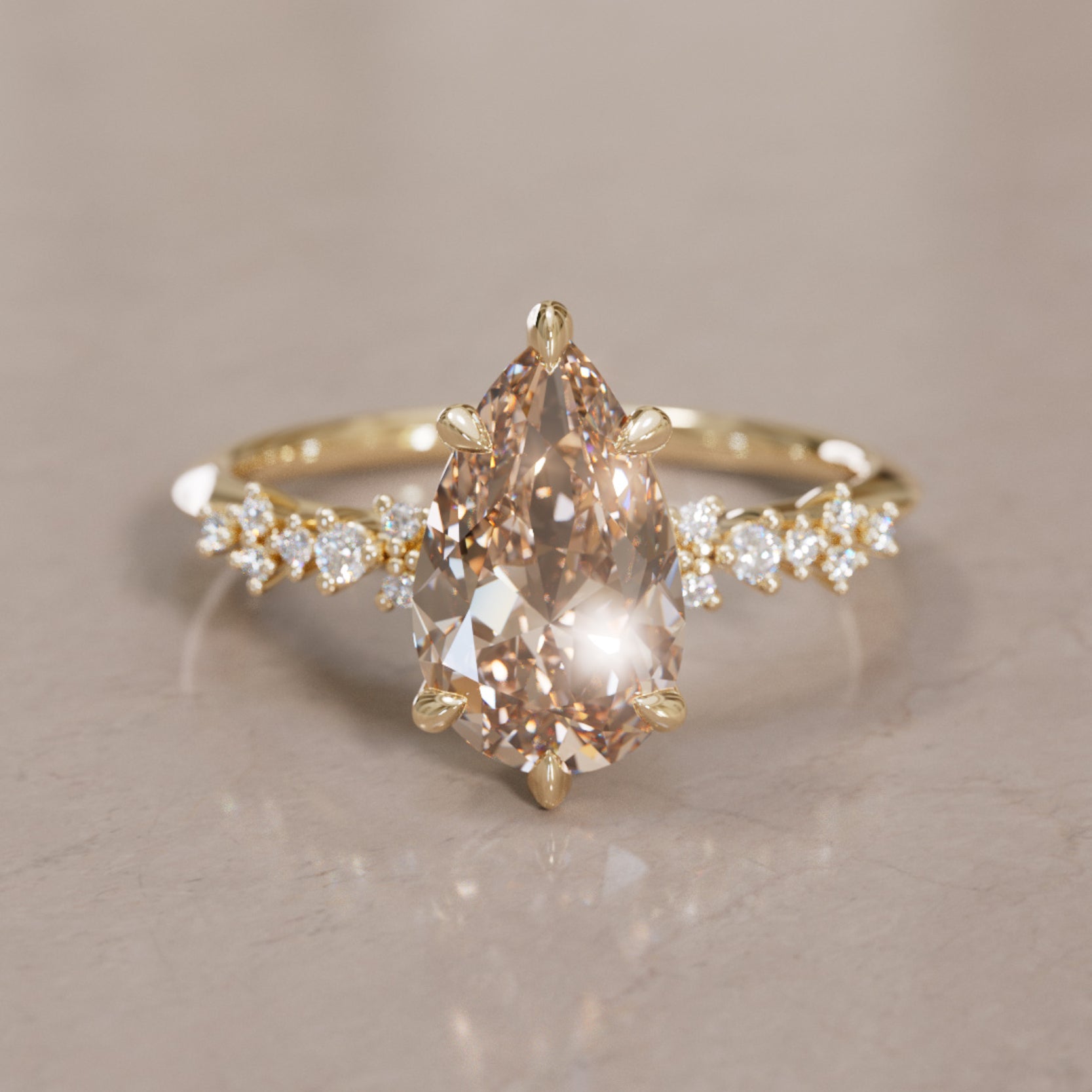 Celestial engagement ring Nature Inspired with Pear Champagne