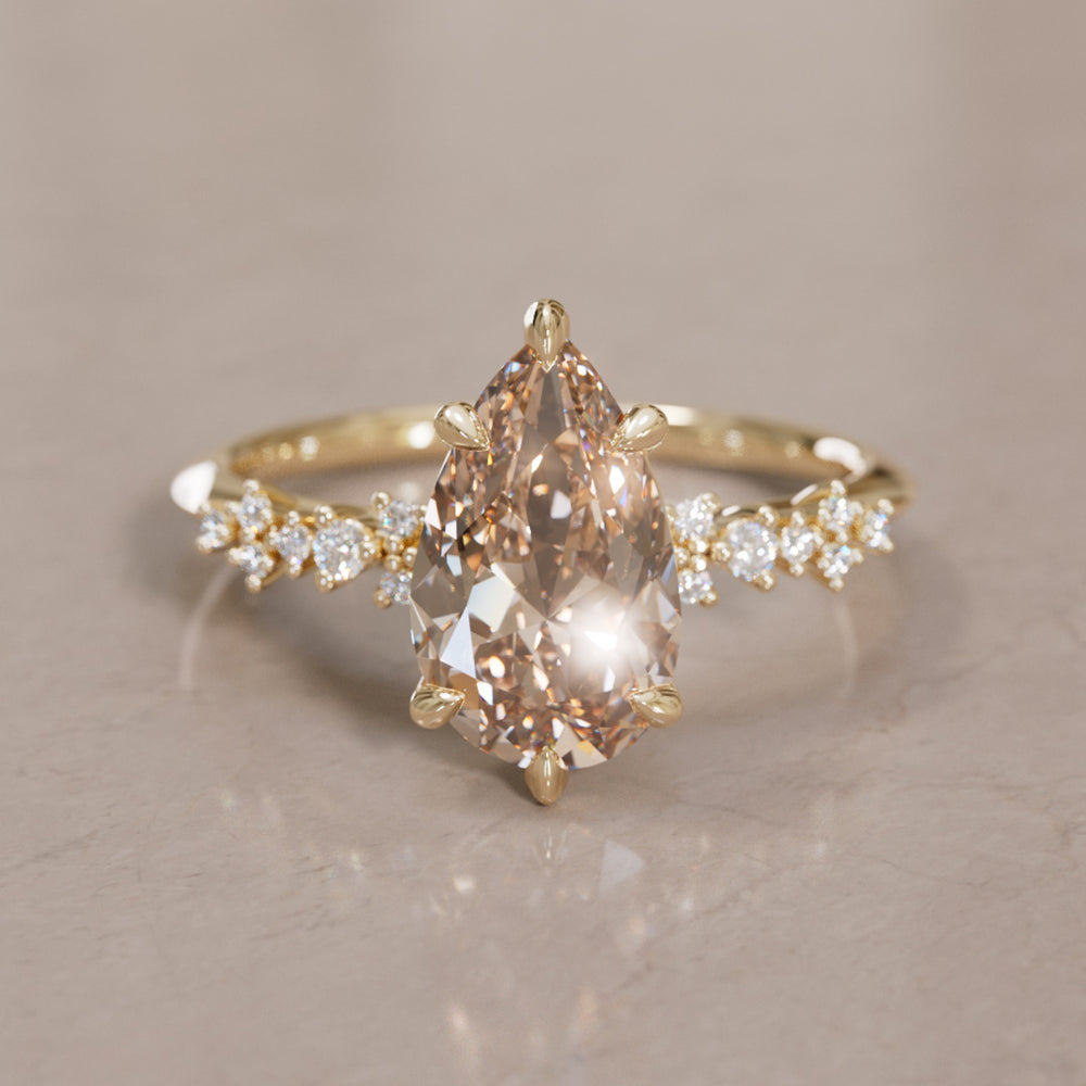 Astrid Pear Champagne Diamond Unique Celestial Engagement Ring By Valley Rose