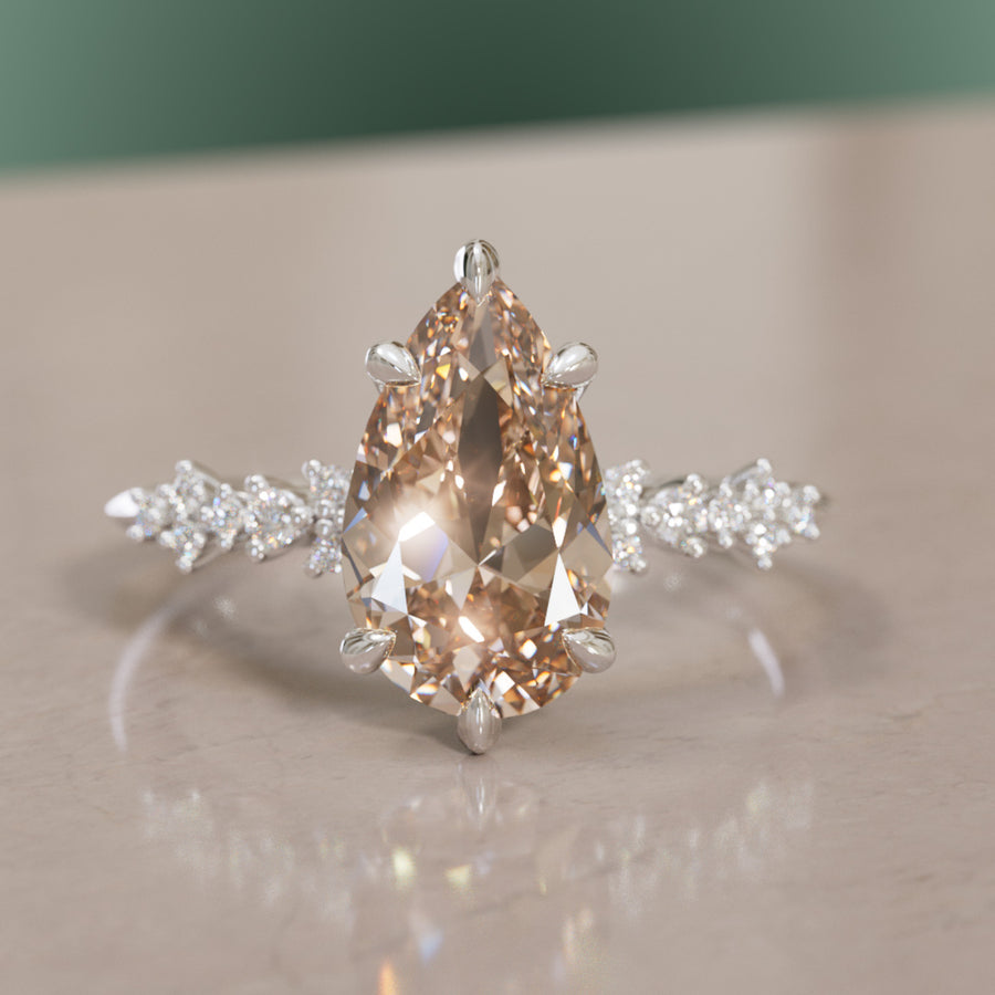 Astrid Pear Champagne Diamond Unique Celestial Engagement Ring By Valley Rose