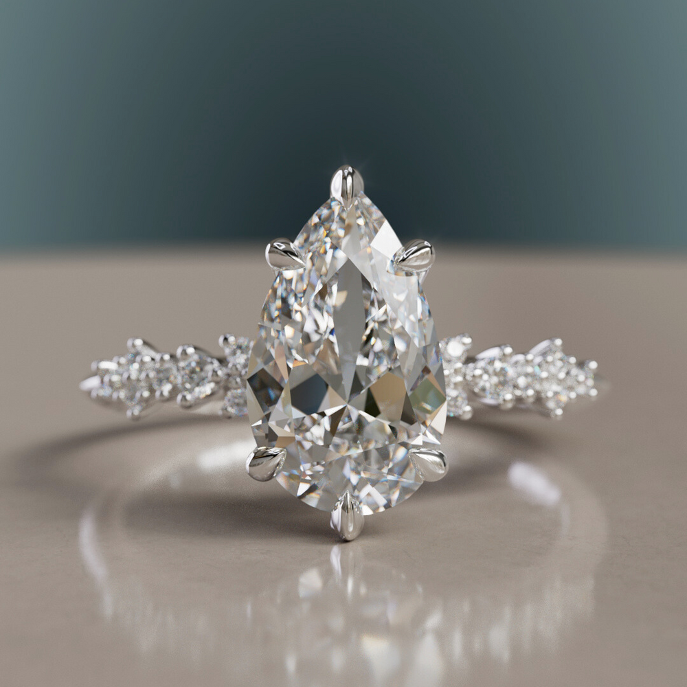 Celestial engagement ring Nature Inspired with Pear Diamond By Valley Rose
