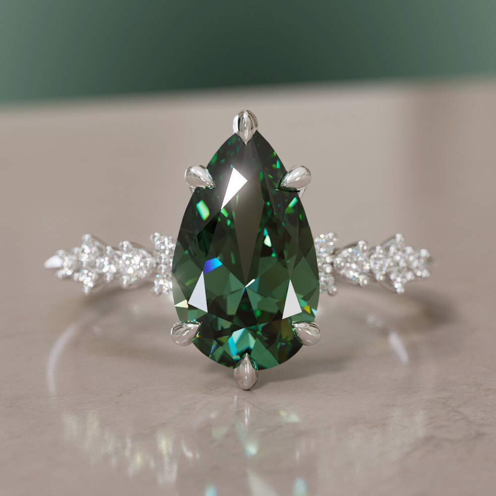 Celestial Engagement Ring with Pear Green Sapphire and Diamonds By Valley Rose