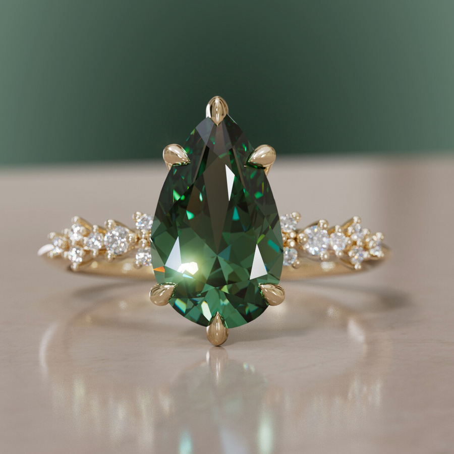 Celestial Engagement Ring with Pear Green Sapphire and Diamonds By Valley Rose